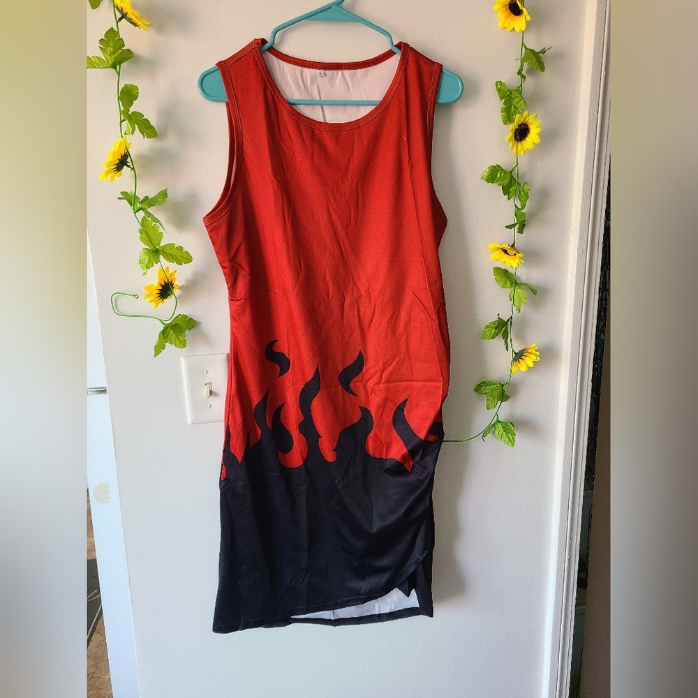 Nwot Large Fire Flame Design Bodycon Dress